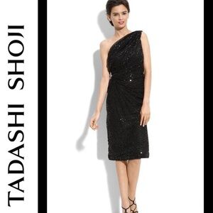 Tadashi Shoji Sequin One Shoulder Party Dress